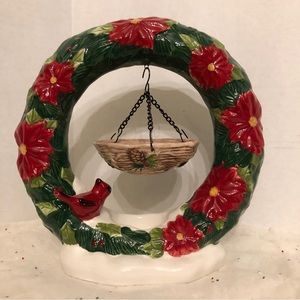 Ceramic Christmas Wreath Tart Burner with Cardinal